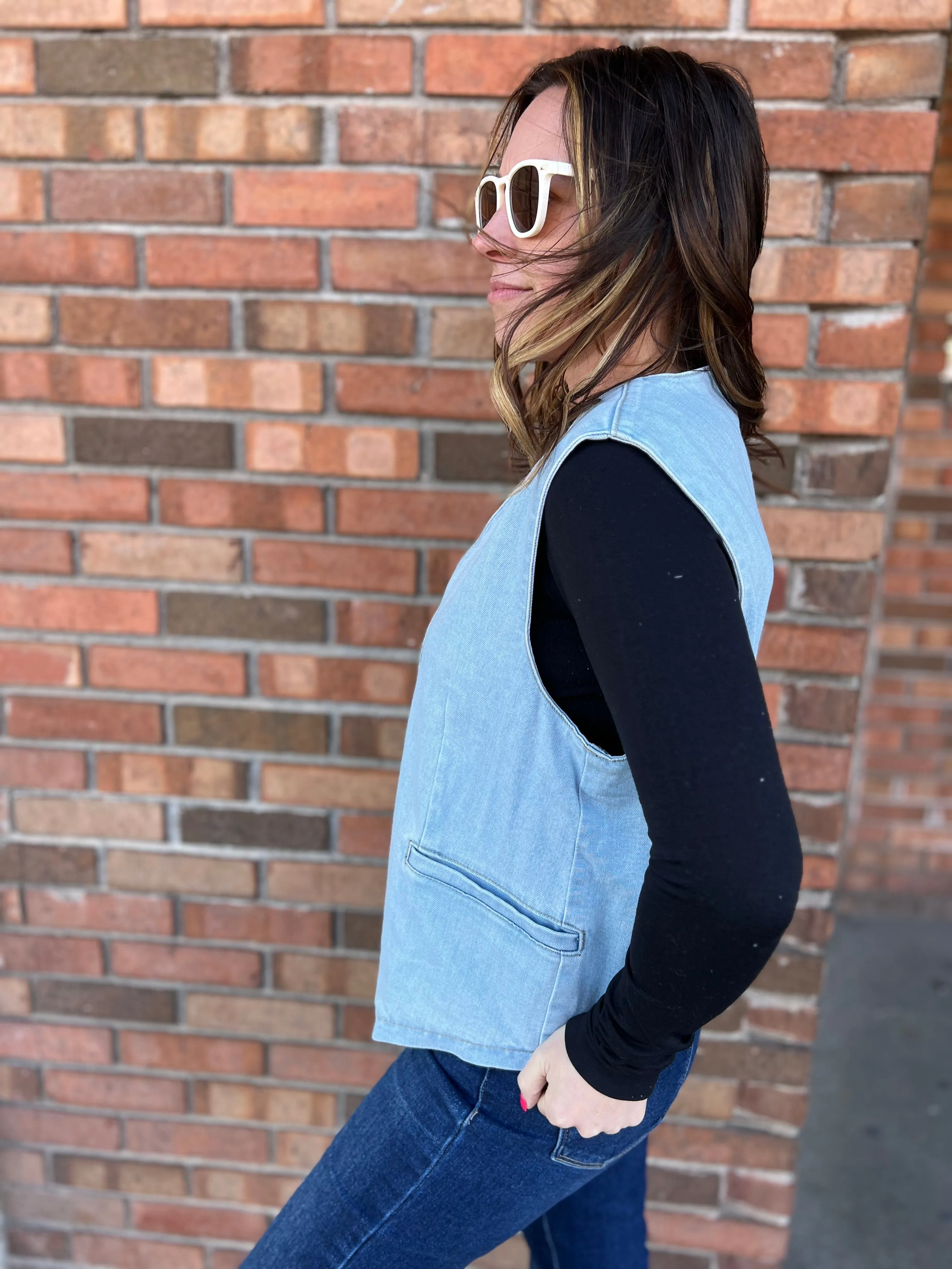 Denim Button Down Vest